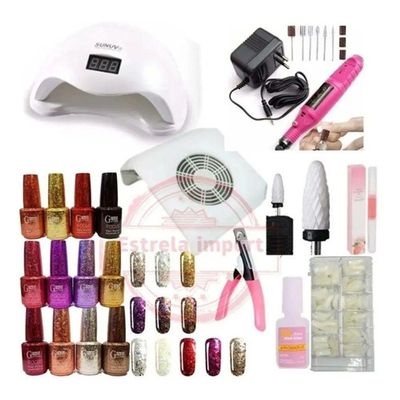 Kit Esmalte Tips Sorriso Alicate Cola Unha Cabine Lixa