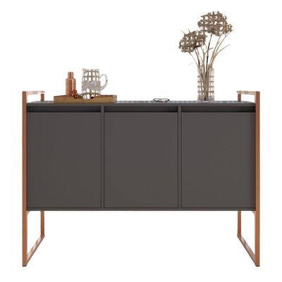 Aparador Buffet Industrial 3 Portas Sala De Estar Preto Cobre