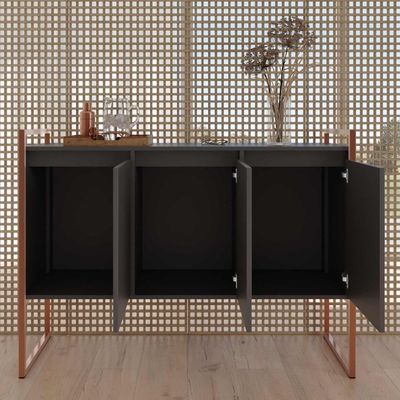 Aparador Buffet Industrial 3 Portas Sala De Estar Preto Cobre
