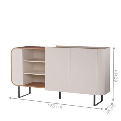 Balcão Buffet Aparador 2 Portas E Nichos Design Industrial Off White
