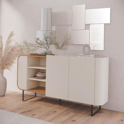 Balcão Buffet Aparador 2 Portas E Nichos Design Industrial Off White