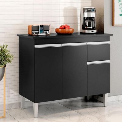 Balcão De Cozinha 3 Portas Oxford Preto Fosco