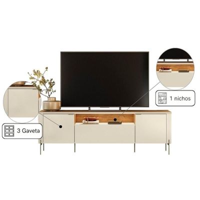 Rack Para Tv Com 2 Portas E 1 Gaveta Off White Canela