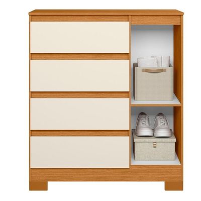Cômoda Buffet 4 Gavetas Quarto Sala Pés Retrô Luxo Cinamomo Mel Off White