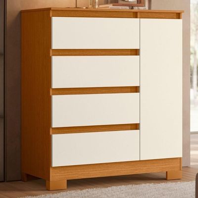 Cômoda Buffet 4 Gavetas Quarto Sala Pés Retrô Luxo Cinamomo Mel Off White