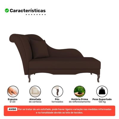 Divã Recamier Chaise Longue Valentina Clássico Com Pés De Madeira Bouclê Marrom - Desk Design