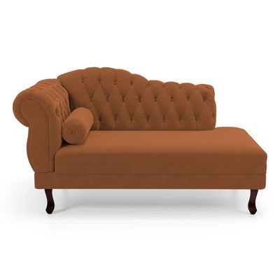 Divã Recamier Lavínia Clássico 120cm Capitonê Com Pés De Madeira Veludo Terracota - Desk Design
