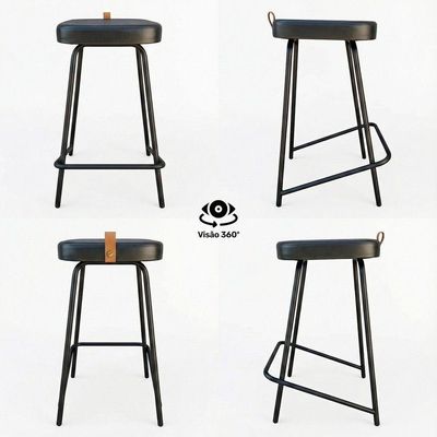 Banqueta Média Para Cozinha Vik Estofada Couríssimo Preto - Desk Design