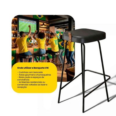 Banqueta Média Para Cozinha Vik Estofada Couríssimo Preto - Desk Design