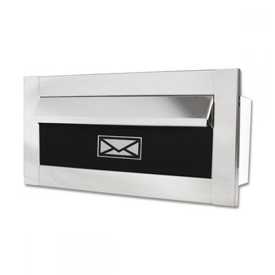 Caixa De Correio Carta F Inox Polido Brilhante Espelhado C Tarja Preta 20 Cm Profundidade
