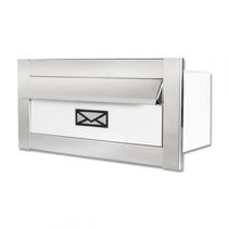 Caixa De Correio Carta F Inox Polido Brilhante Espelhado C Tarja Branca 20 Cm Profundidade
