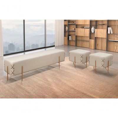 Recamier Banco Eros Luxo Bronze Castellar Móbile Corino Off White Corino Off White