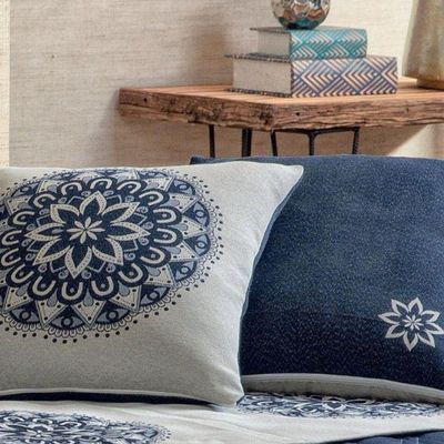 Capa De Almofada Decorativa Turin Quadrada 1 Peça 58% Algodão / 42% Poliéster - Mandala Marinho