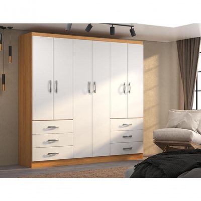 Guarda Roupa New Encante 6 Portas E 6 Gavetas - Branco/Cinnamomo