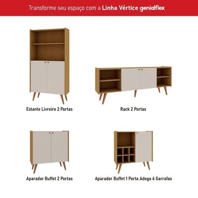 Cristaleira Vértice 2 Portas 3 Prateleiras MDF com Vidro Temperado Branco Laca