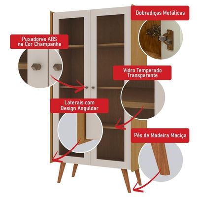 Cristaleira Vértice 2 Portas 3 Prateleiras MDF com Vidro Temperado Branco Laca