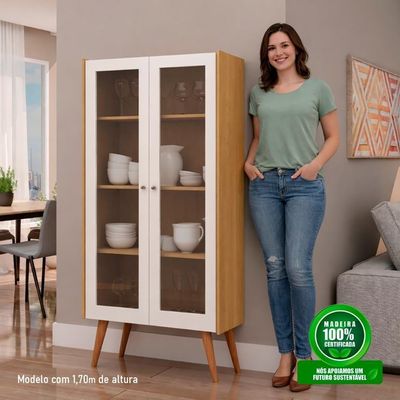Cristaleira Vértice 2 Portas 3 Prateleiras MDF com Vidro Temperado Branco Laca