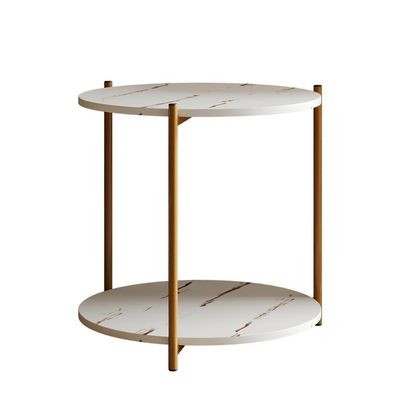 Mesa Lateral Redonda G7001 Com Pés De Metal Marmore Branco/dourado Marmore Branco/dourado