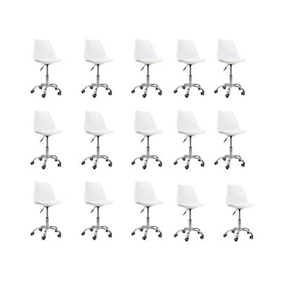 Kit 15 Cadeiras Office Base Cromada Com Rodízio Giratória Saarinen Branco