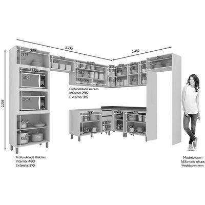 Kit Cozinha Modulada Connect 13 Módulos MDF 71,5CM Bege com Balcão Armário Aéreo Paneleiro Multiuso