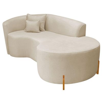 Divã Recamier Curvo Sala De Estar Recepção Inglaterra 180cm Pés Madeira Lado Direito Linho Bege