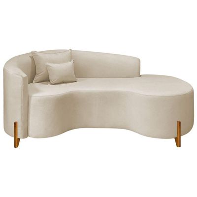 Divã Recamier Curvo Sala De Estar Recepção Inglaterra 180cm Pés Madeira Lado Direito Linho Bege