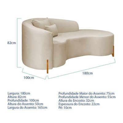 Divã Recamier Curvo Sala De Estar Recepção Inglaterra 180cm Pés Madeira Lado Direito Linho Bege