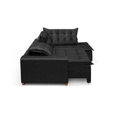 Sofá De Canto 5 Lugares 270cm Retrátil E Reclinável Preto