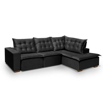 Sofá De Canto 5 Lugares 270cm Retrátil E Reclinável Preto