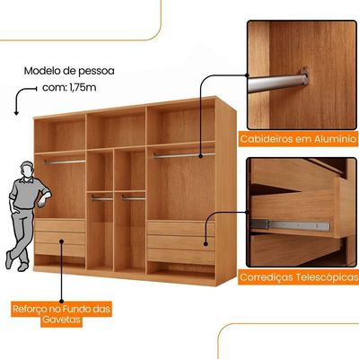 Guarda Roupa Casal Coliseu Gold Mdf Moderna Mobília Naturalle-off White Sem Pés
