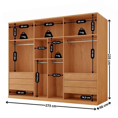 Guarda Roupa Casal Coliseu Gold Mdf Moderna Mobília Naturalle-off White Sem Pés