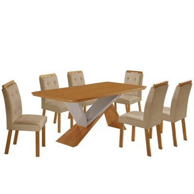 Mesa De Jantar Yasmin 180cm Tampo Mdf Com 6 Cadeiras Carol Turim 07/naturale /off White