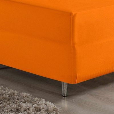 Jogo De Cama King Nobre 3 Peças Luva De Box 55cm De Altura Malha 100% Algodão - Laranja