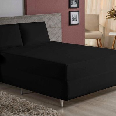 Jogo De Cama Queen Nobre 3 Peças Luva De Box 55cm De Altura Malha 100% Algodão - Preto