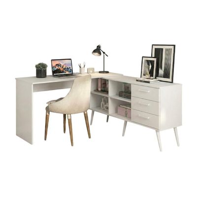 Mesa De Escritório Em L Com 3 Gavetas Porto Multimóveis Mp6046 Branco