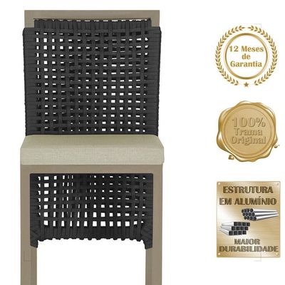 Mesa Bistrô E 2 Banquetas Roma Fendi Corda Estofado 7 Trama Preto