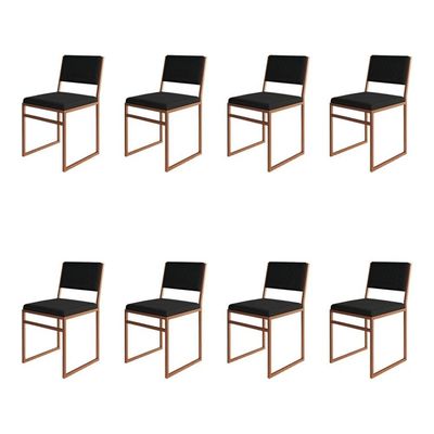 Kit 8 Cadeiras Industrial Isa Veludo Preto Base Cobre Para Mesa Sala Cozinha - Cobre-preto