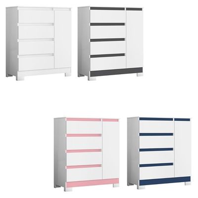 Cômoda Sapateira Olimpia Quarto Com 4 Gavetas E 1 Porta Branco-titanium-rosa-azul