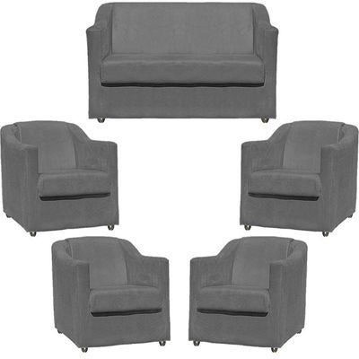 Kit Namoradeira Decorativa + 4 Poltronas Para Sala Manicure Recepção Consultório Mila Suede