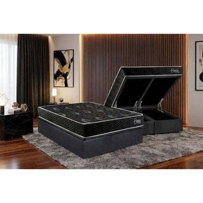 Cama Box Baú Queen + Colchão Anatômico Kappesberg D28 Anatã´mico Onix + Base Crc Corano Gray