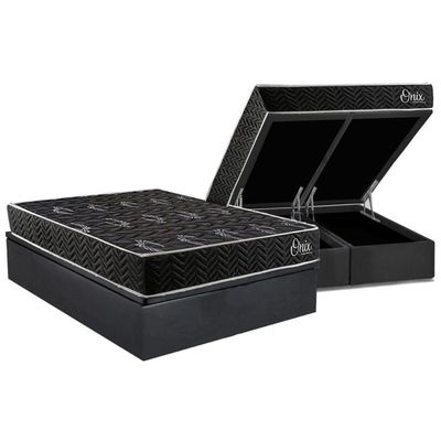 Cama Box Baú Queen + Colchão Anatômico Kappesberg D28 Anatã´mico Onix + Base Crc Corano Gray