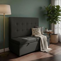 Canto Alemão Recamier Bau + Painel Madri 160cm Linho Preto - Inova Decor