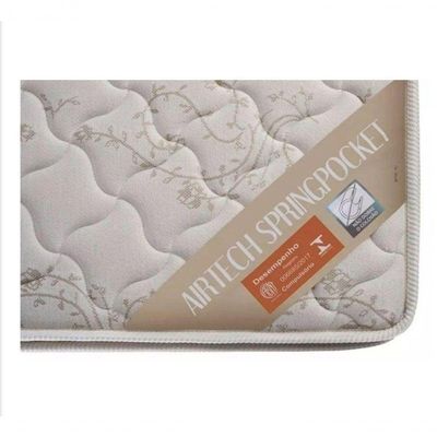 Cama Box Baú Queen Bipartido 158 Suede Bege Com Colchão Ortobom Airtech Spring Pocket D26 Bege 70x158x198