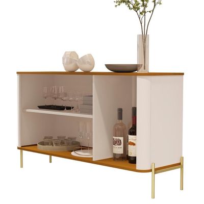Buffet Aparador Para Sala De Estar 3 Portas Pés Em Aço - Off White Nature Dourado Off White Nature Dourado