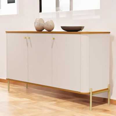 Buffet Aparador Para Sala De Estar 3 Portas Pés Em Aço - Off White Nature Dourado Off White Nature Dourado
