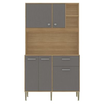 Armário De Cozinha Compacto Liv 5 Portas 1 Gaveta Com Nicho Decorativo 1,20m - Freijó/gris