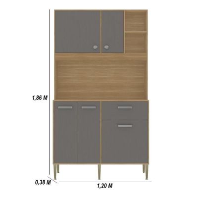 Armário De Cozinha Compacto Liv 5 Portas 1 Gaveta Com Nicho Decorativo 1,20m - Freijó/gris