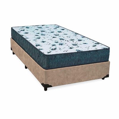 Cama Box Solteiro 88 Suede Bege Com Colchão Alegro Espuma D28 Cinza 57x88x188