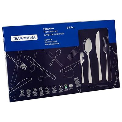 Faqueiro Tramontina Italy Aço Inox C- Facas De Mesa Forjadas 6mm Acab. Alto Brilho 24 Peças 66932007