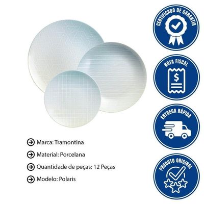 Jogo De Pratos Tramontina Polaris Em Porcelana Decorada 12 Peças - 96589039
